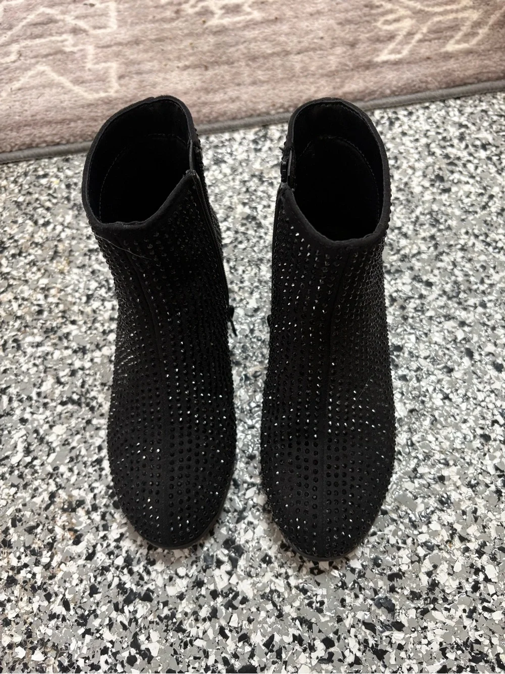art class Black Rhinestone Knit Ankle Boots for Kids